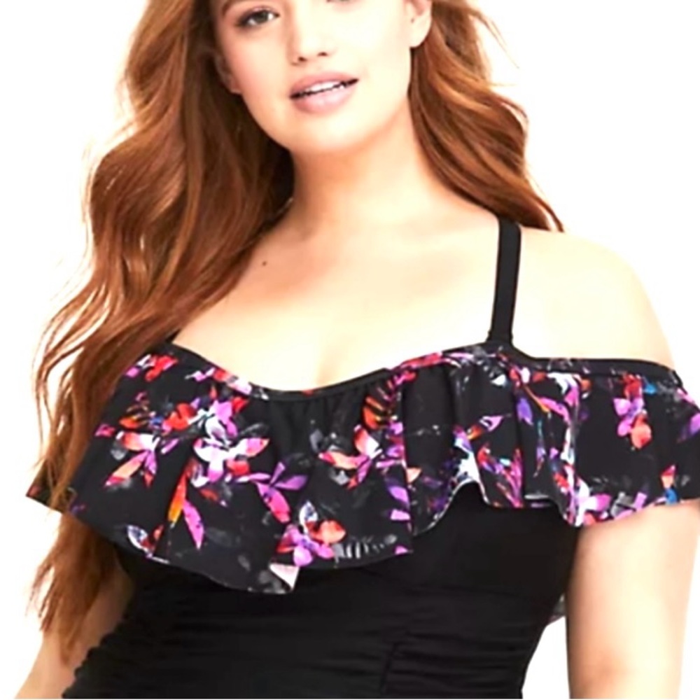 🌼TORRID Ruffle Trim Off-The-Shoulder Ruched Swimsuit🌼 - Picture 14 of 15